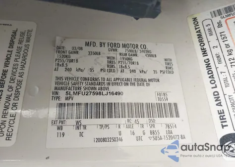 2008 Lincoln Navigator из США, поврежденный, VIN 5LMFU27598LJ16490